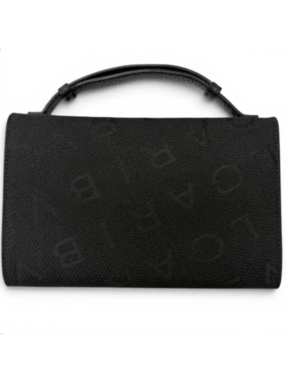 Bvlgari Canvas Leather Logo All Over Print Wallet on Chain Black Shoulder Bag